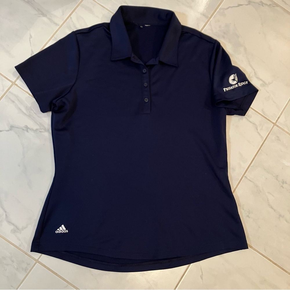 Adidas Dark Blue Performance Polo.  Predator Ridge logo on sleeve.  EUC!